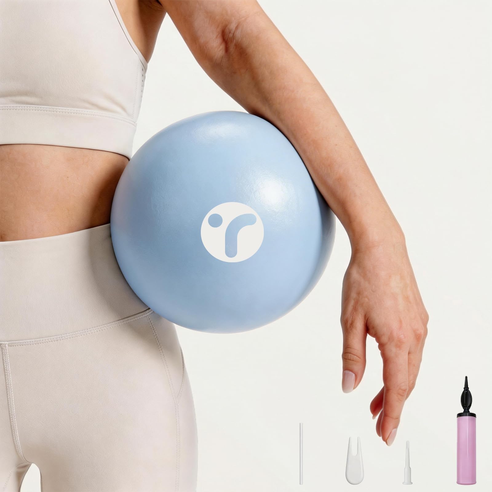 Yingruite 9 Inch Mini Pilates Ball with Pump, Anti-Slip Anti-Burst Exercise Balls for Physical Therapy, Pelvic Floor Training, Core Workout & Stretching, No-Odor Thick PVC(Blue)