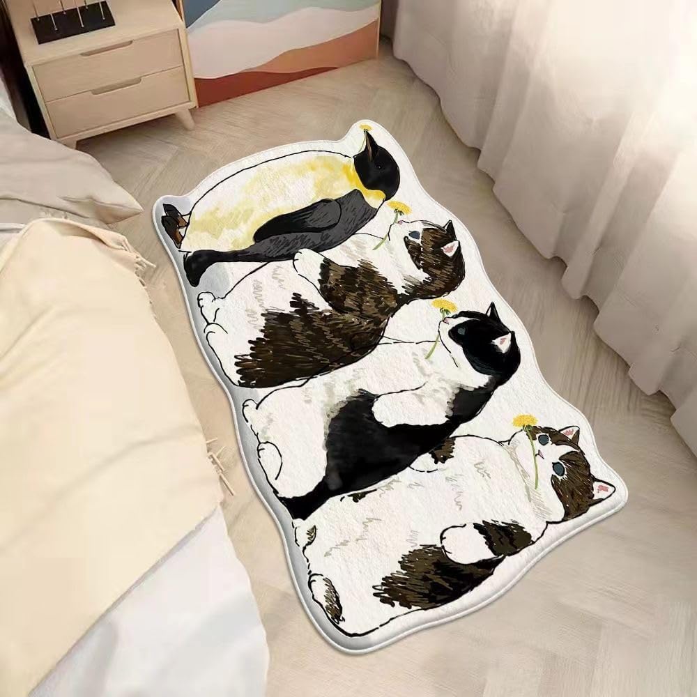 Area Rugs for Bedroom 1.3' X 3.9', Washable Cat Irregular Shaped Rug Cute Carpet Kid Funny Cartoon Rugs, Room Decor Cat Dog Shaped Pet and Children