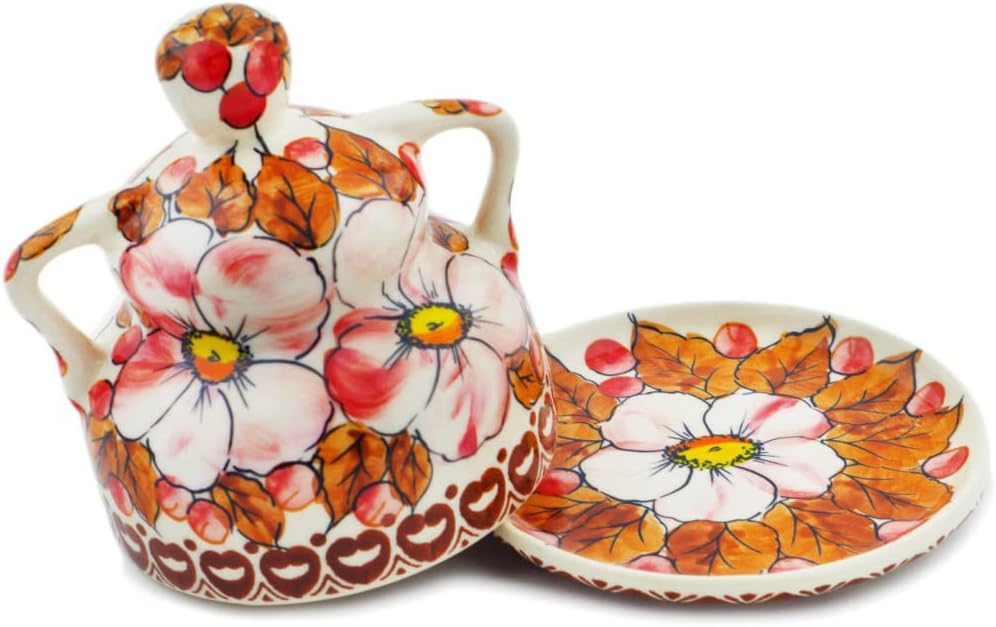 Polmedia Polish Pottery Cheese Lady UNIKAT - Autumn Wedding Pattern Handmade in Boleslawiec Poland + Certificate of Authenticity