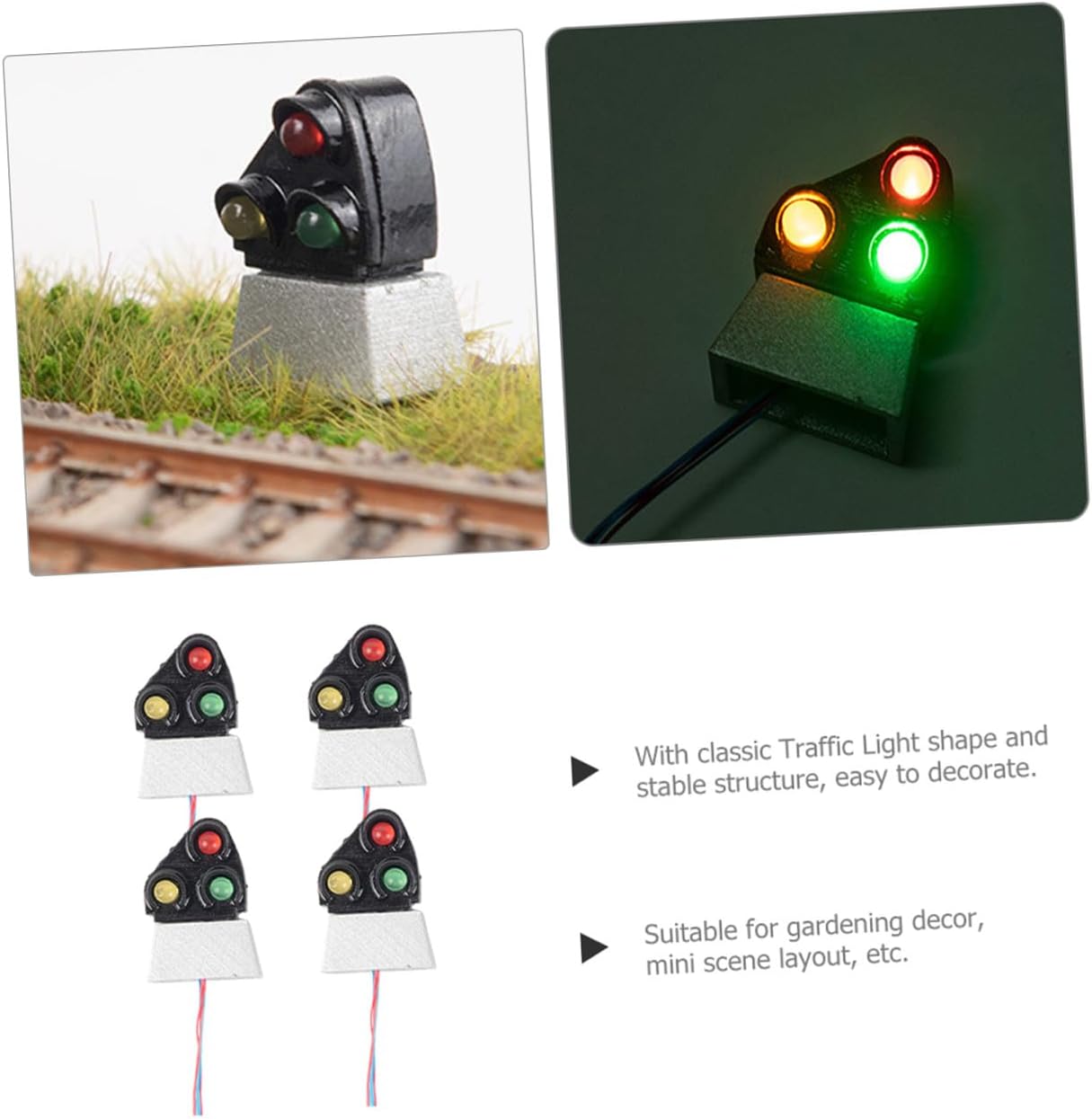 ARTIBETTER 4pcs Miniature Train Signal Light Model Sand Table Materials for Landscape Decor Simulation Traffic Lamp for Train Layouts Easy to Install and Remove