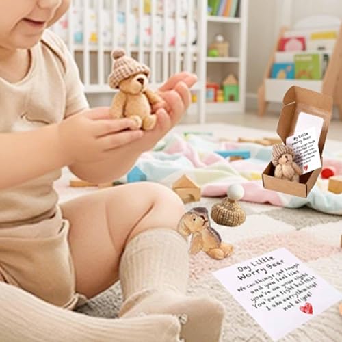 Miniatura 3 de Oso de peluche mini hecho a mano en caja, pequeño oso en una caja, mis pequeños osos de la preocupación, mini osos de bolsillo de peluche con