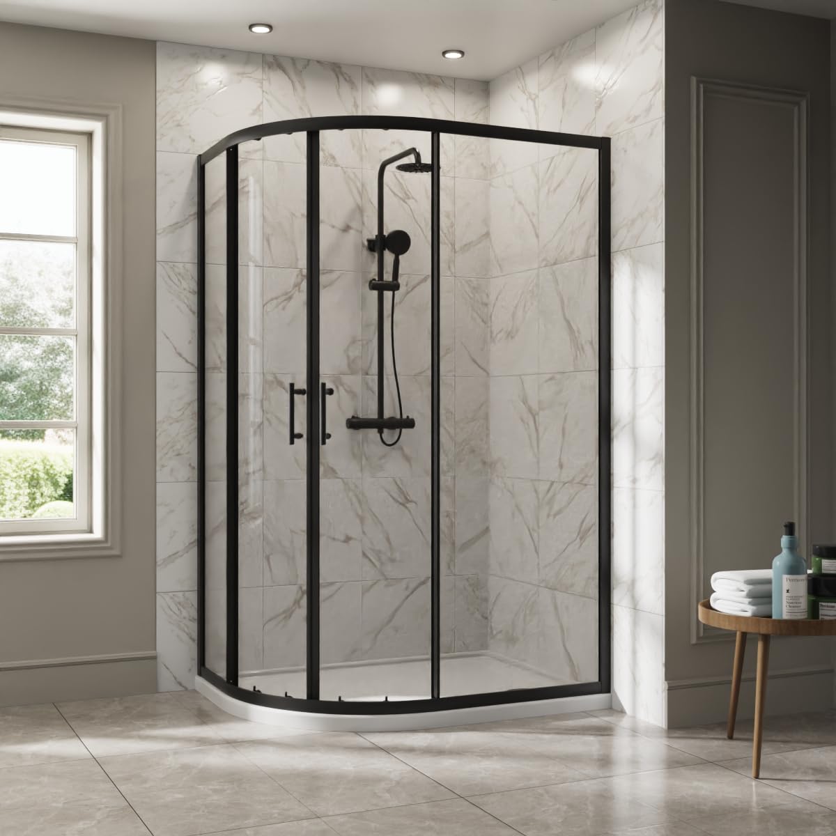 NRG 1200 x 800mm Matte Black Framed Offset Quadrant Shower Enclosure Sliding Door for Wet Room Cubicle Enclosures