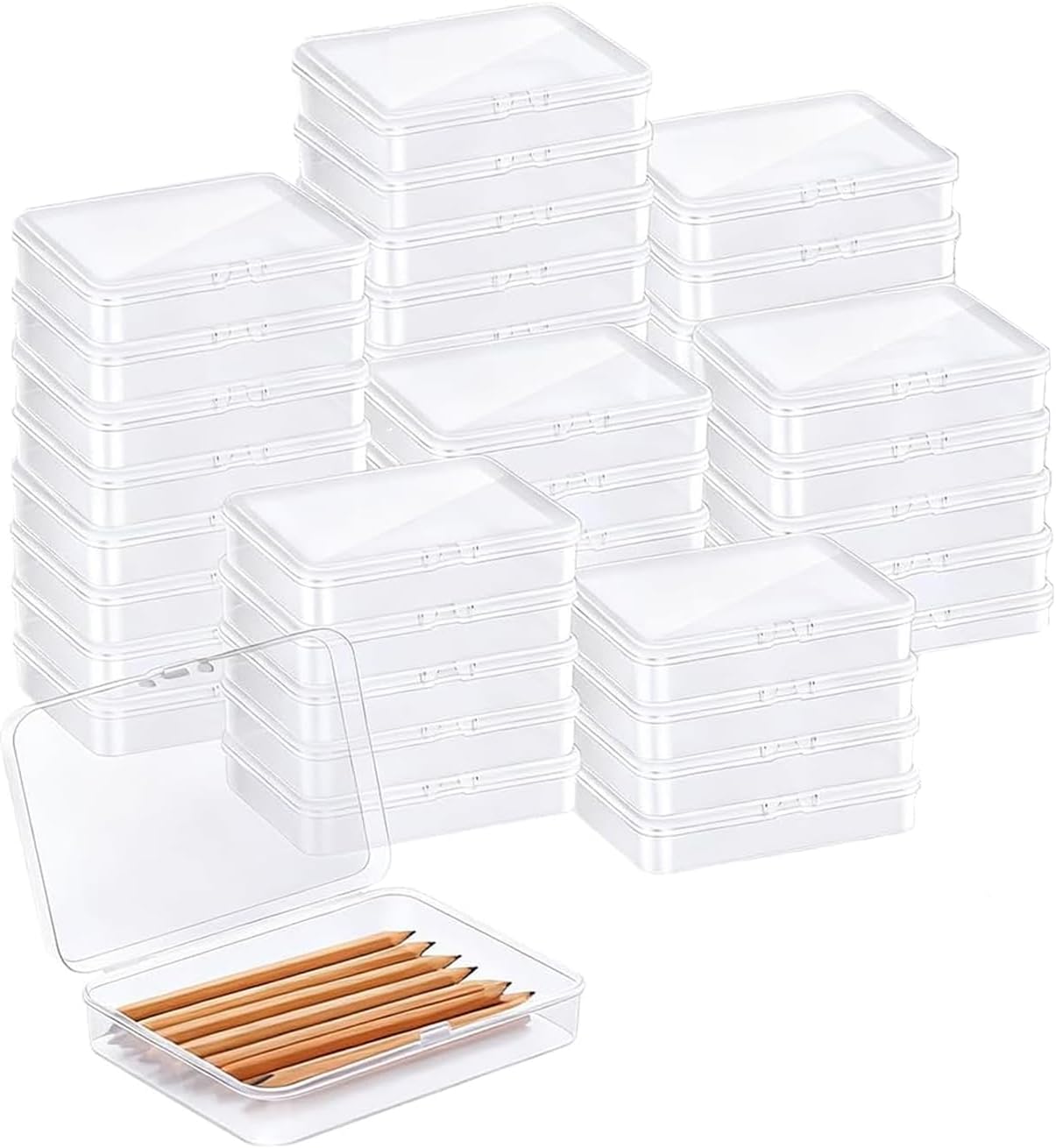 30 Pcs Plastic Crayon Box with Lid, Bulk Clear Crayon Holder, Clear Crayon Organizer Holder Case, Crayon Storage Containers for Crayons, Hairpins, Needles, Thread, Office Supplies