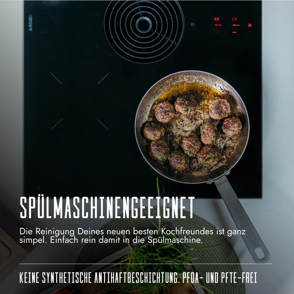 SKOTTSBERG Edelstahl Wokpfanne - Ø 28 cm – Unbeschichtet & PFAS‑frei, spülmaschinenfest,- für Induktion, Gas, Ceran & Backofen