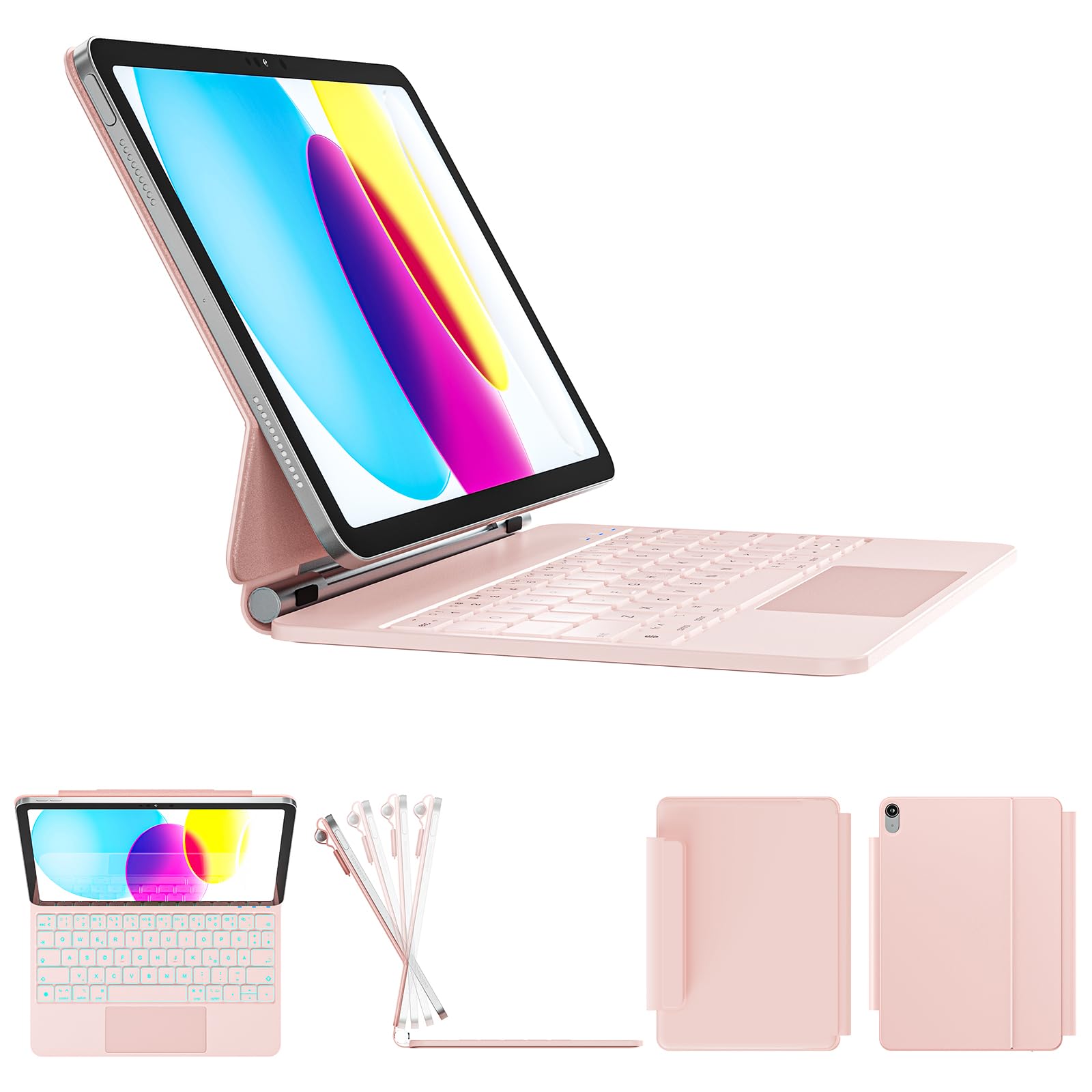 RAYMCRAFT Magic Tastatur für iPad A16 11. Gen 2025/10. Gen 10.9" 2022, Magnetische Freischwebende Design, Multi-Touch Trackpad & Hintergrundbeleuchtung Tastatur für ipad 10 10,9 / A16 11 Zoll, Rosa
