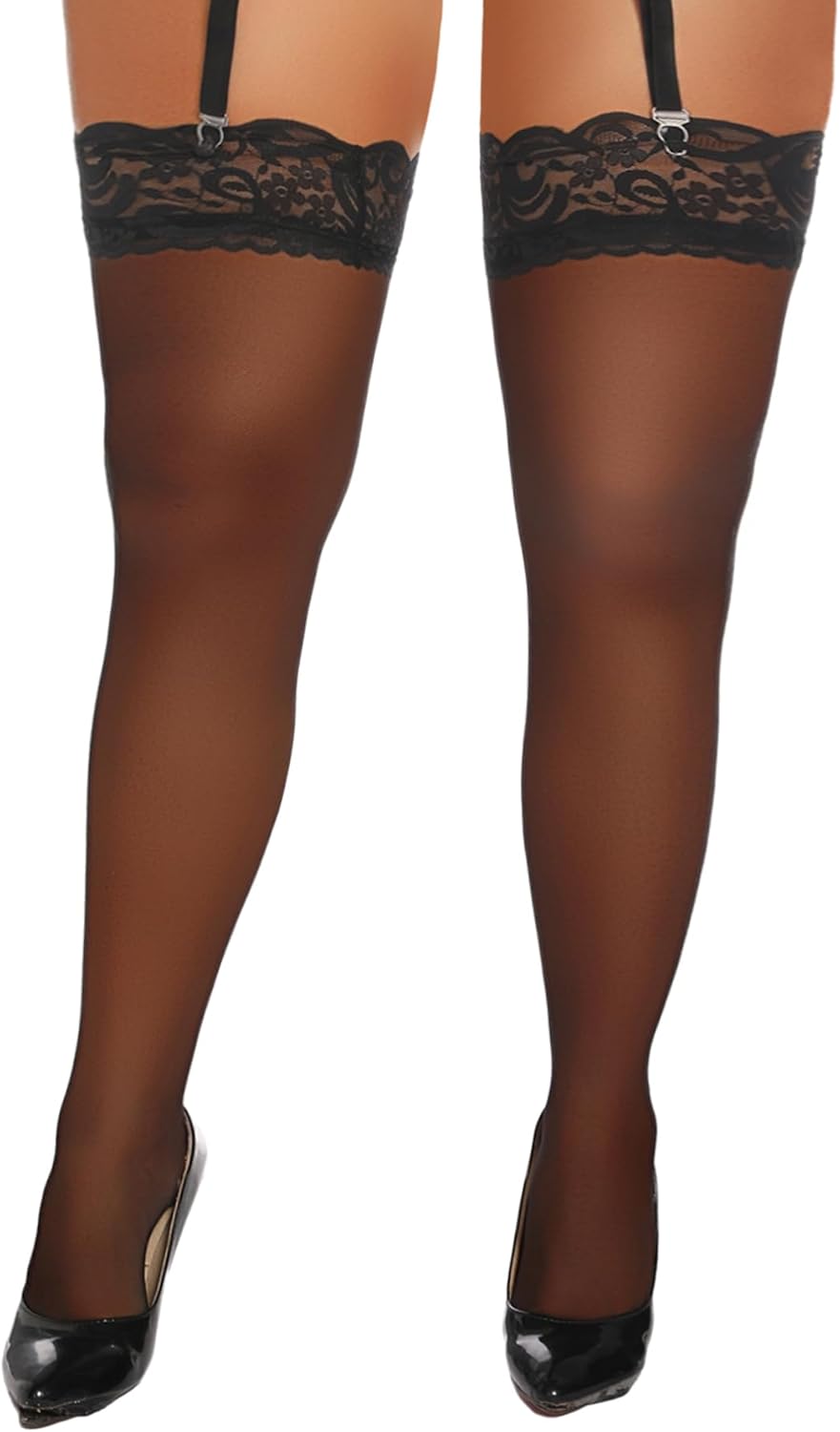 Aranmei Women's Sexy Lace Top Thigh High Stockings Sheer Hosiery with Anti-Slip Silicone Band, Pantyhose - Image 6