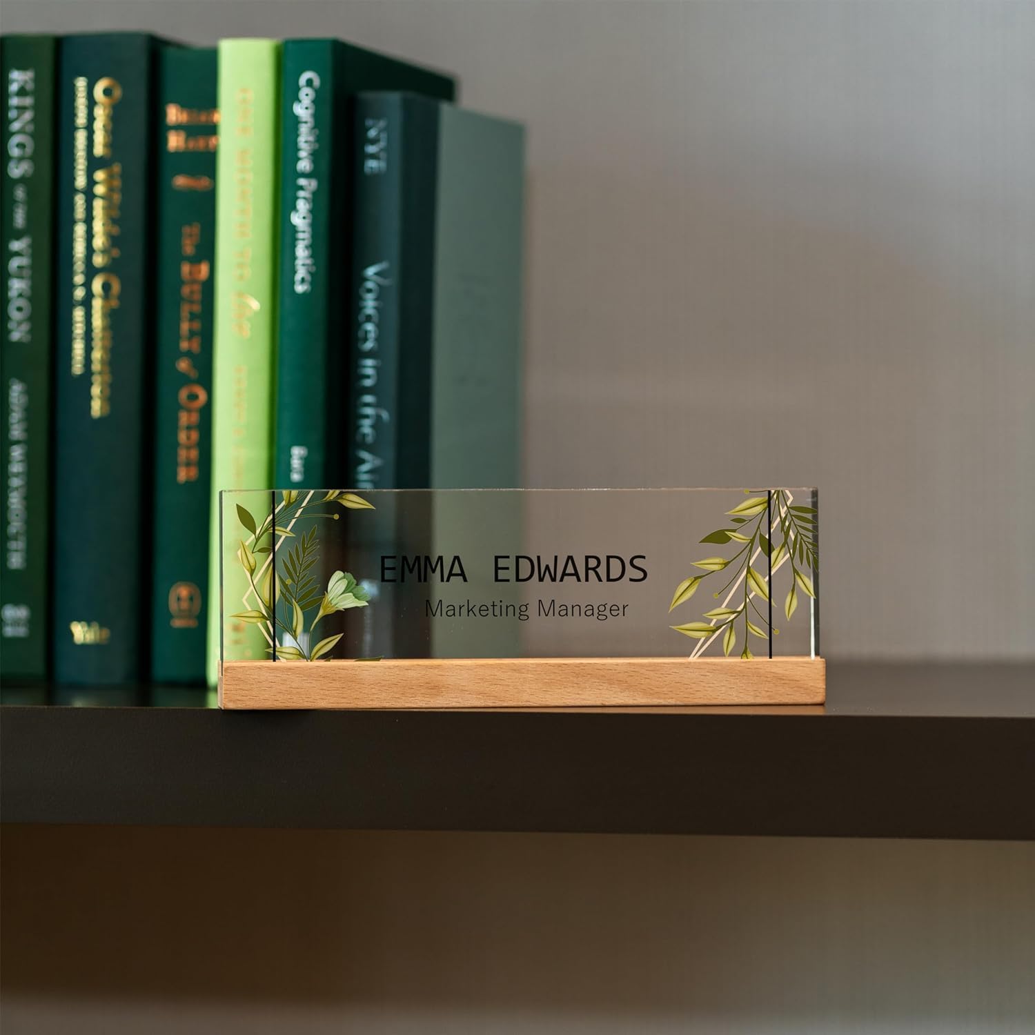 Office Desk Nameplate Personalized, Acrylic Desk Plaque with Wooden Base, Custom Desk Plaques Personalized Engraved, Desk Accessories for Women, Office Gifts for Employee (Flowers 1) - Image 4