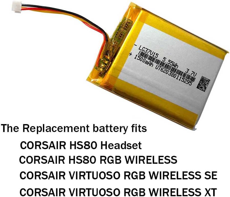 AOLIKES 1500mAh 3.7v Rechargeable Lipo Battery for Corsair HS80 /HS80 RGB Wireless, Void Pro, Virtuoso RGB Wireless SE/XT Wireless Gaming Headset