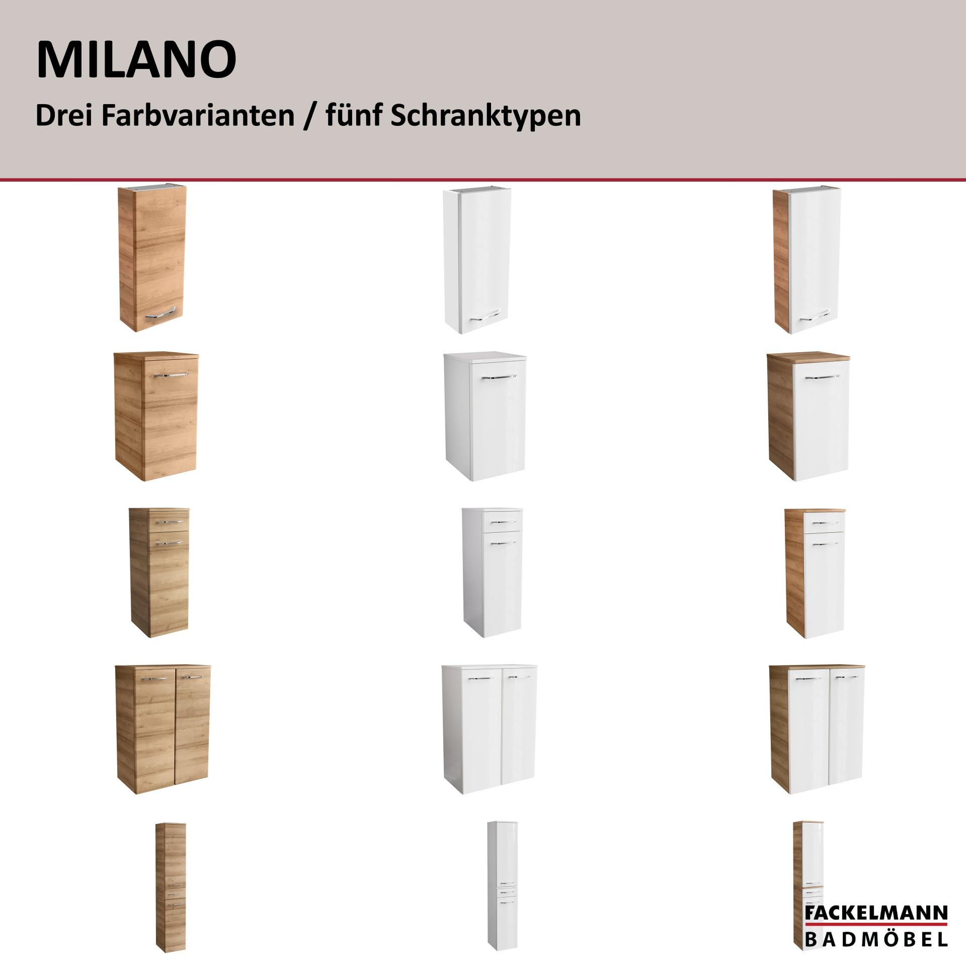 FACKELMANN Milano Hängeschrank mit Tür – Badezimmerschrank hängend mit 2 Einlegeböden fürs Badezimmer (30 cm x 68 cm x 15,4 cm) – Wandschrank in Weiß