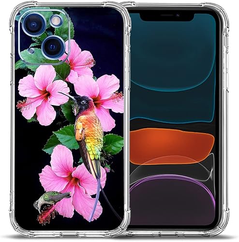 Beaucov Funda para iPhone 12, iPhone 12 Pro, colibríes, flores rosadas, protección contra caídas, a prueba de golpes, funda protectora de cuerpo