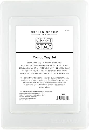 Spellbinders Juego apilable mediano y grande (3 bandejas, 3 tapas) Almacenamiento de estanqueidad para manualidades, transparente