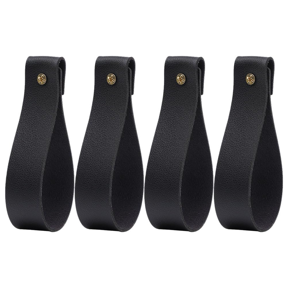 PACKOVE Lot de 4 Crochets Muraux en PU Noir, Supports Polyvalents pour Tringle à Rideaux, Porte-Serviettes et Cintres, Fixation Murale sans Perçage, Style Bohème pour Salle de Bain,