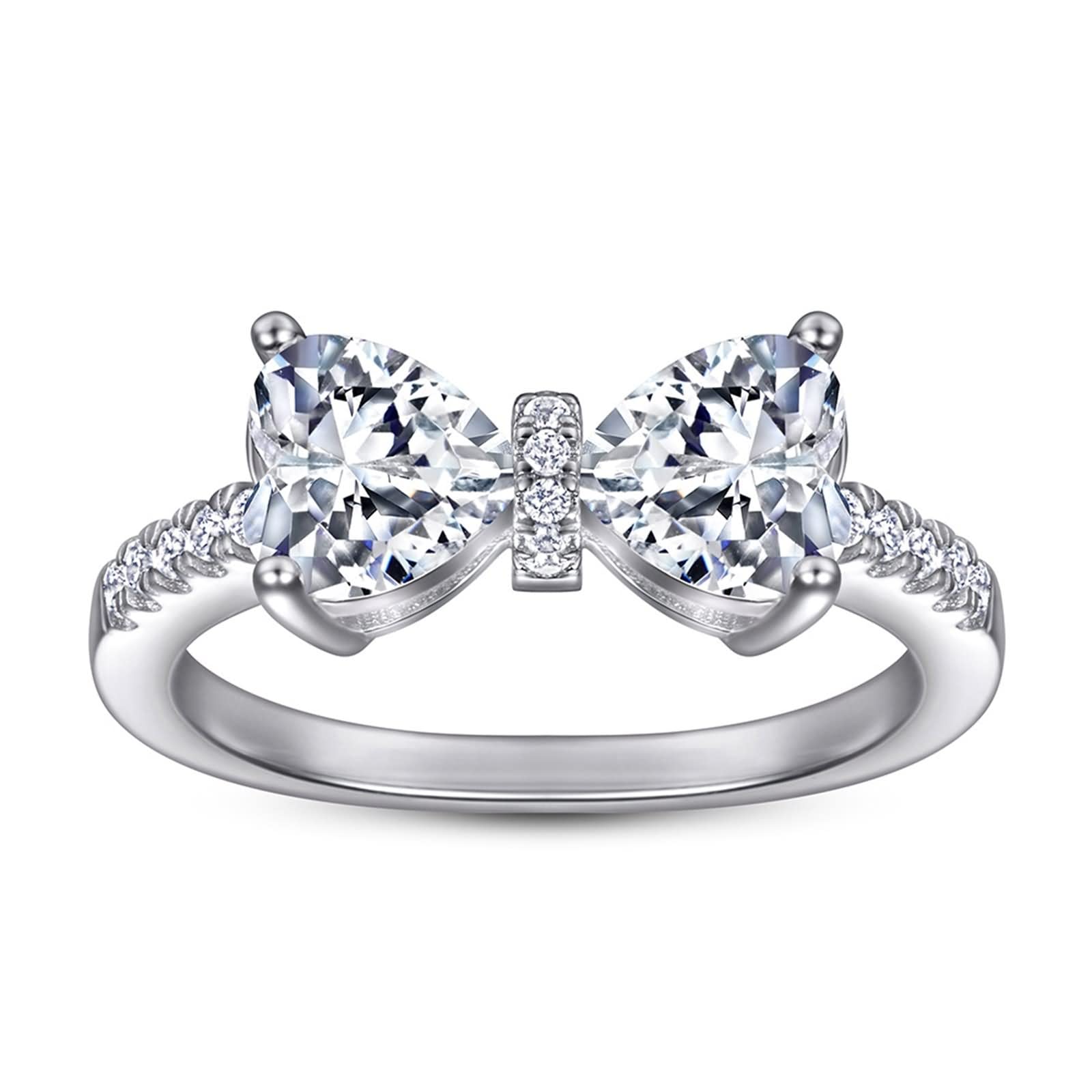 WXKAGF Eheringe für Frauen, Geburtstagsgeschenk für Frauen, Schleife aus Sterlingsilber mit Zirkonia zum Valentinstag