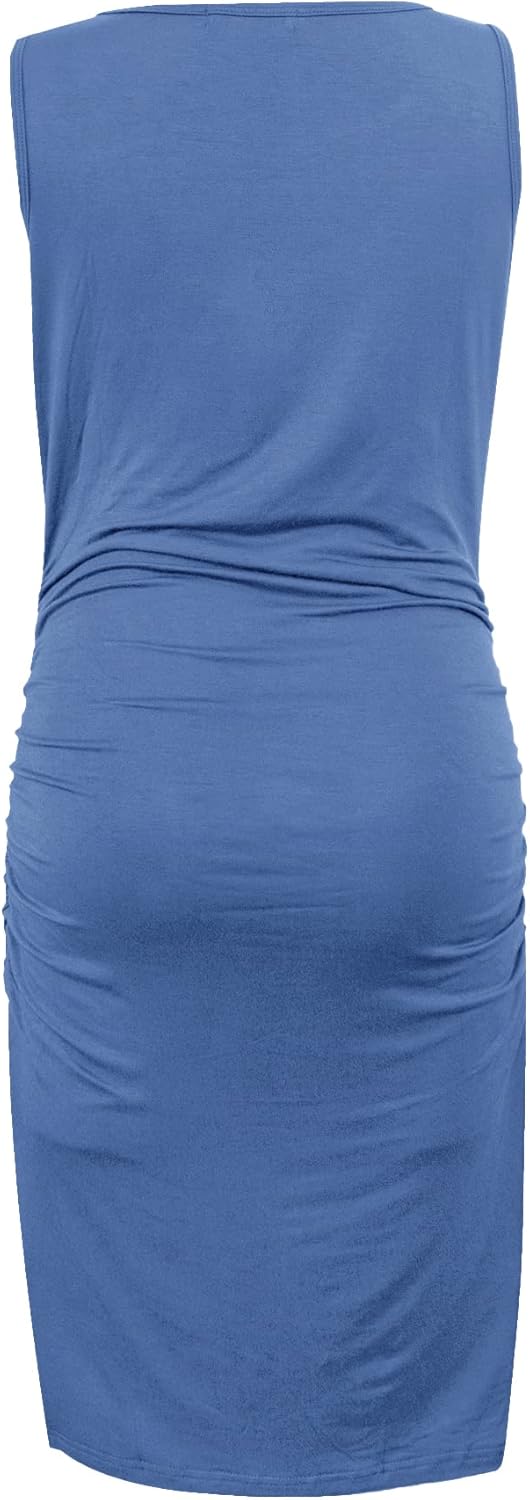Smallshow Women's Sleeveless Maternity Dress Ruched Pregnancy Clothes - Image 3