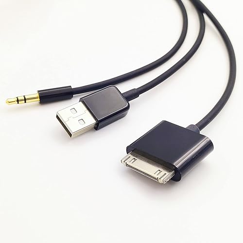 Miniatura 5 de 30 pines a USB AUX, cargador de 30 pines a 0.138 in de audio AUX de coche, cable de carga USB, sincronización de datos, transferencia y carga para