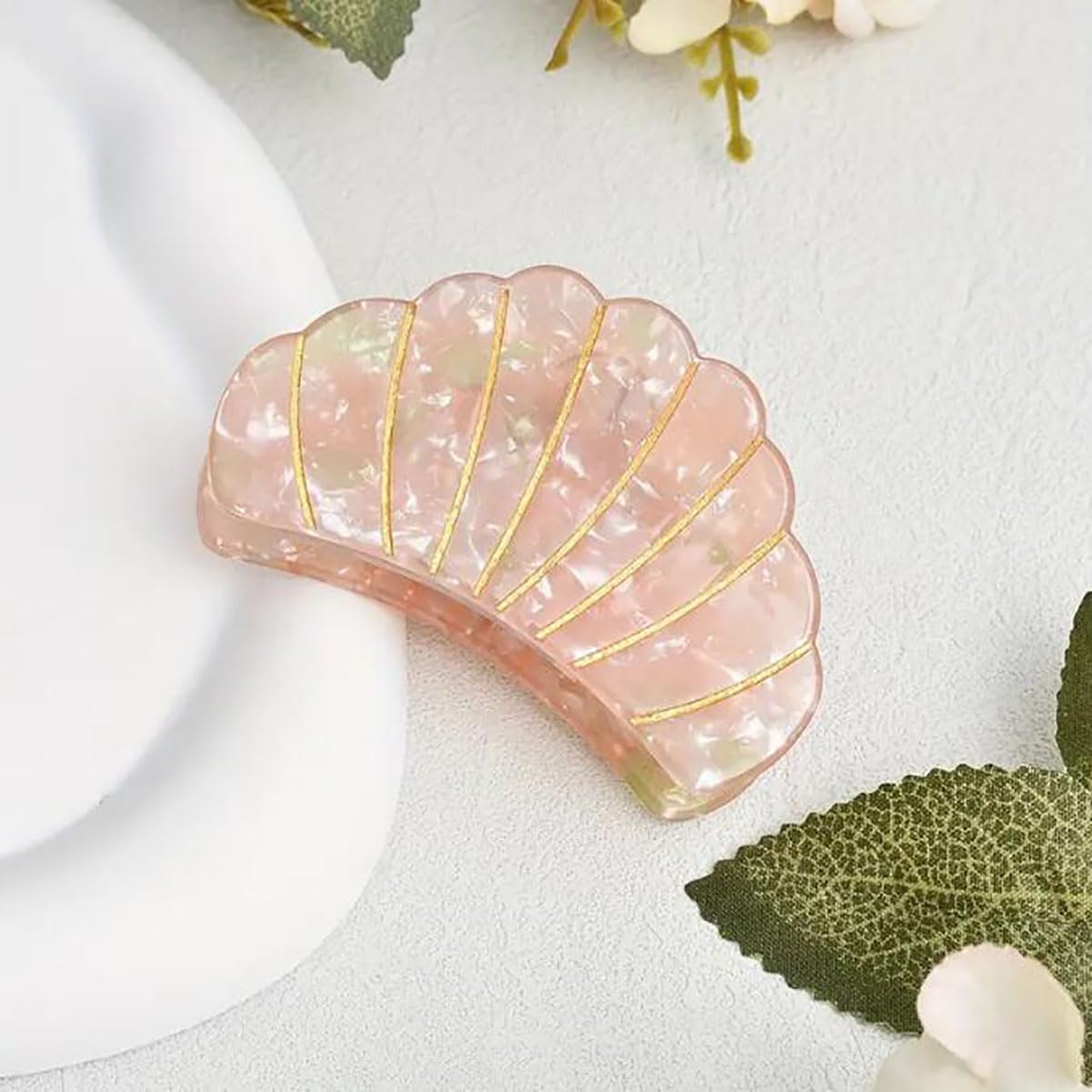 Suoirblss Women Shell Jaw Clip Hair Claw Clip Clamps Resin Hair Clips Marble Pattern Hairpins Hair Accessories Styling Hairdressing (Pink) - Image 2