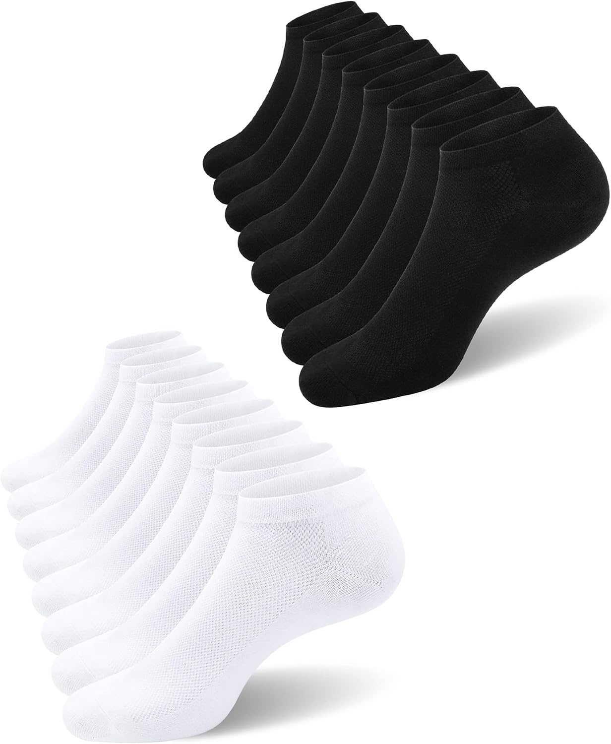 SIXDAYSOX 16 Pack Pure White + Pure Black Mens Ankle Socks Low Cut Comfort Casual Socks Size 13-15