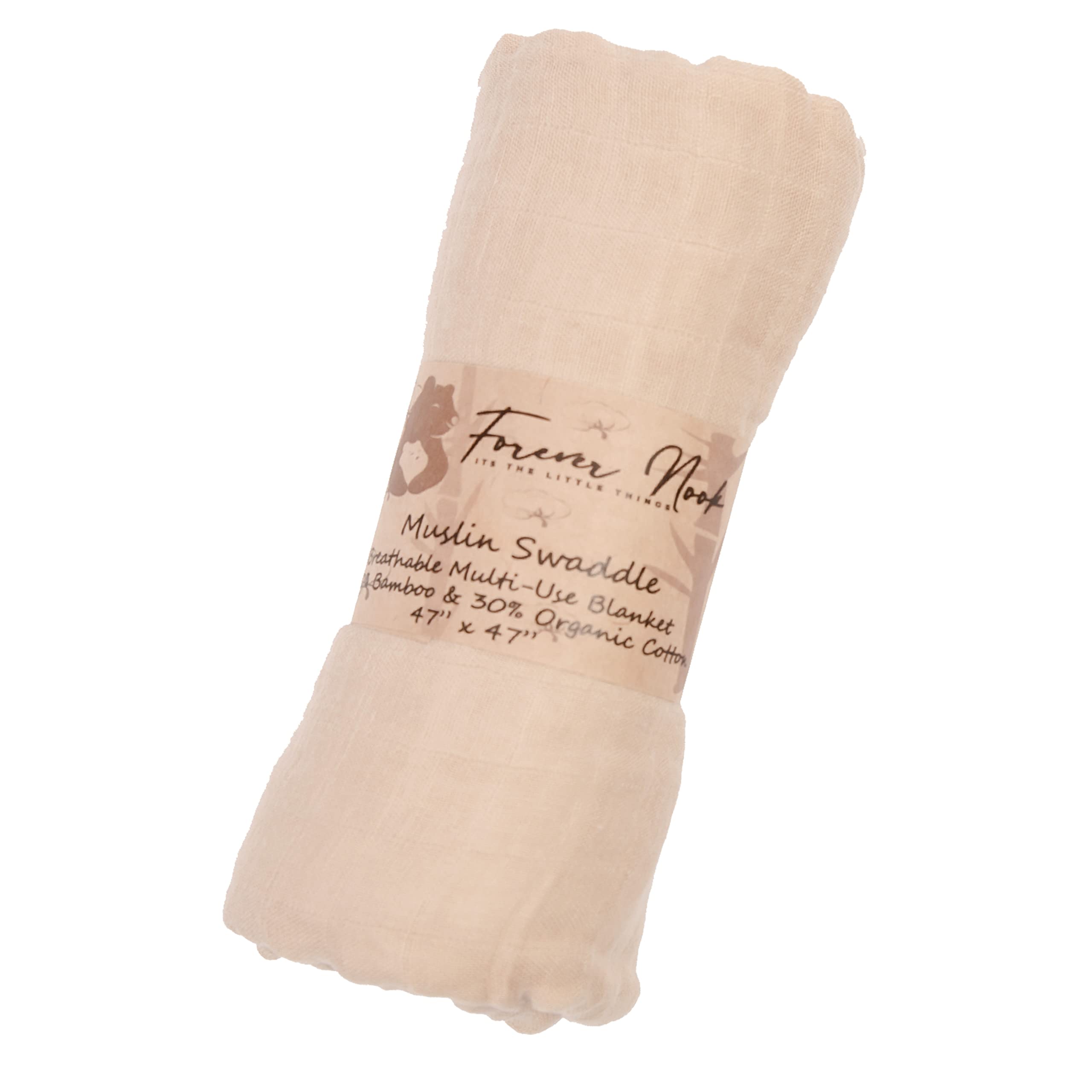 Soft & Breathable Muslin Swaddle Blankets for Toddlers, Infants, Boys & Girls - 70% Viscose Made from Bamboo, 30% Cotton - 47x47 Inches - Hypoallergenic & Breathable - Imported - Perfect Tan