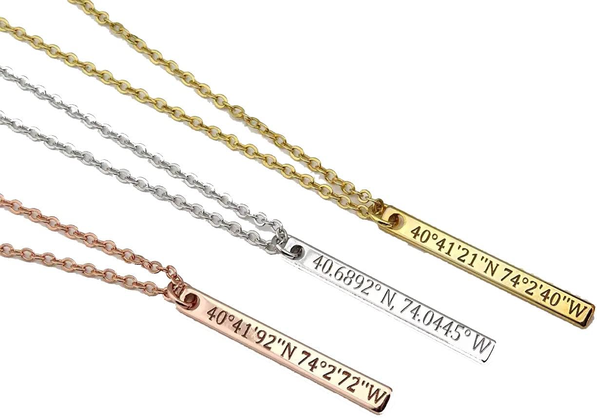 Dainty Vertical Bar Necklace Personalized Vertical Custom Necklace, Bridesmaid Coordinates, Necklace Location, necklace Gold Rose Gold Silver Necklace
