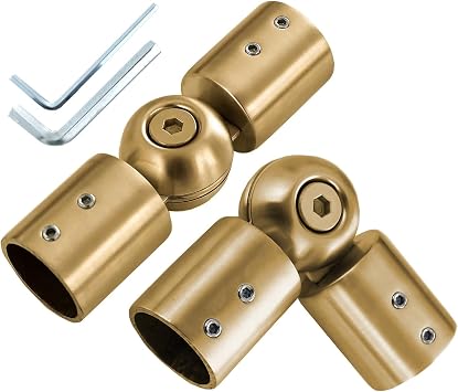 Window Corner Curtain Rod Connector Set of 2, Adjustable Curtains Rods Connector for Bay Windows Blinds with 1 inch Gold Color Metal