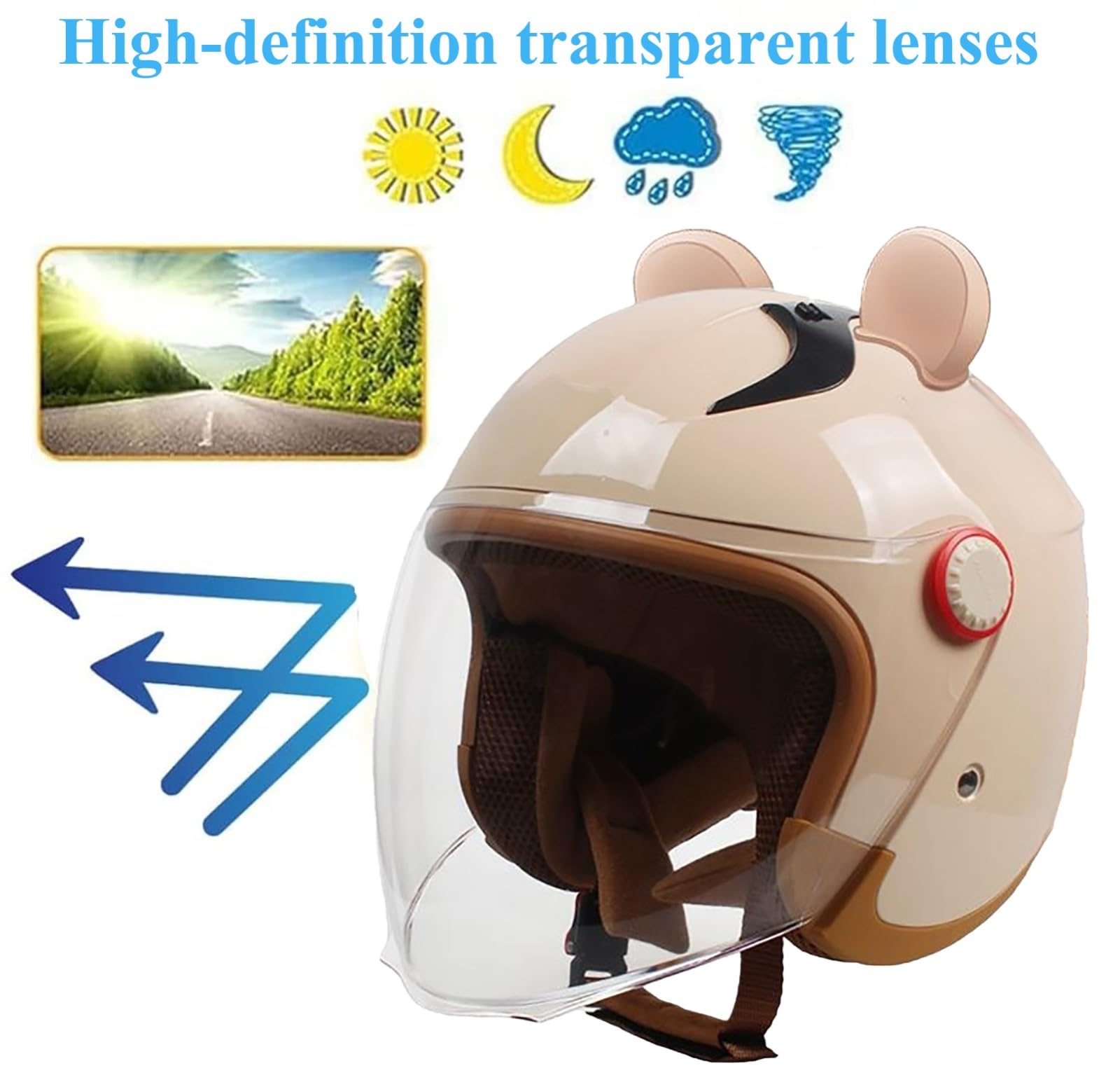 Kask motocyklowy otwarty na skuter, kask motorowerowy dla dorosłych, kobiet i mężczyzn, kask typu crash z wizjerem, na wszystkie pory roku, konstrukcja wentylacji, odpowiedni dla ruchu drogowego ECE