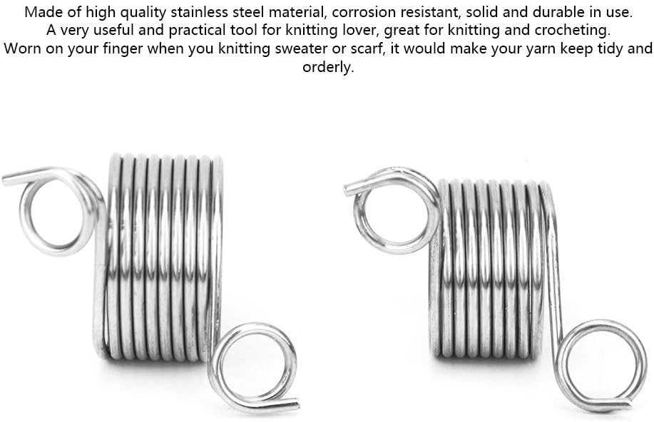Yarn Guide Knitting Thimble, 2 Piece 2 Size Stainless Steel Coiled Knitting Thimble Finger Ring for Knitting Crafts Accessories Tool