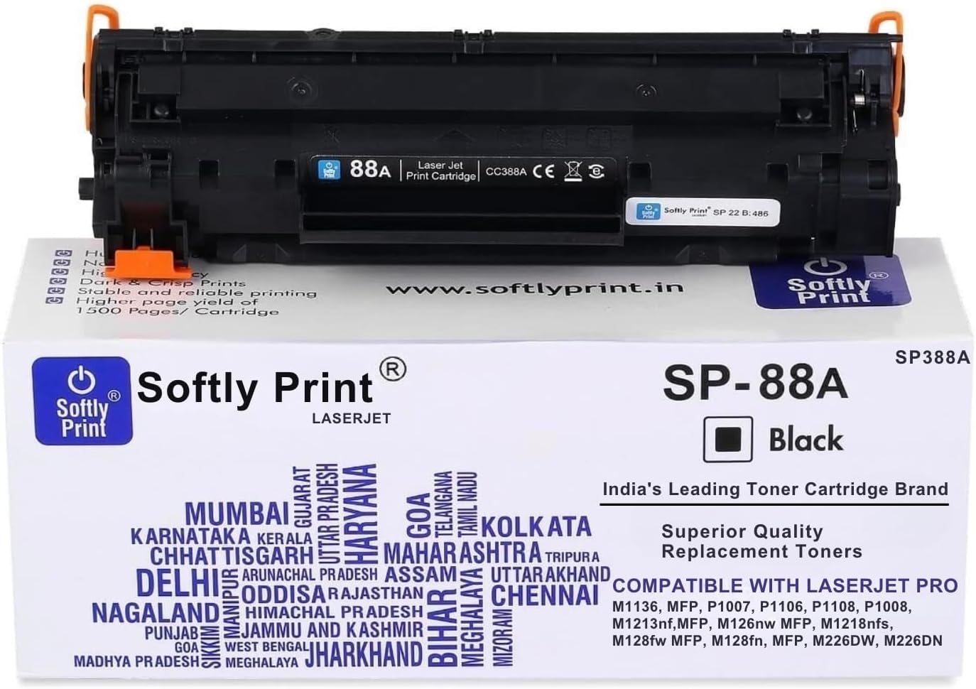 SP 88A/CC388A Black Toner Cartridge, Compatible with HP LaserJet M1136, P1007, P1106, P1108, P1008, M126nw, M128fw, M226DW