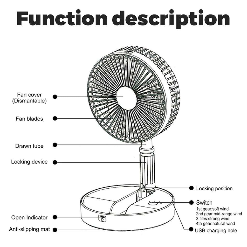 Ventilatore a piedistallo portatile Ventilatore da tavolo USB pieghevole 4 marce estensibile girevole portatile scrivania Air Cooler 5-24 Run for Time