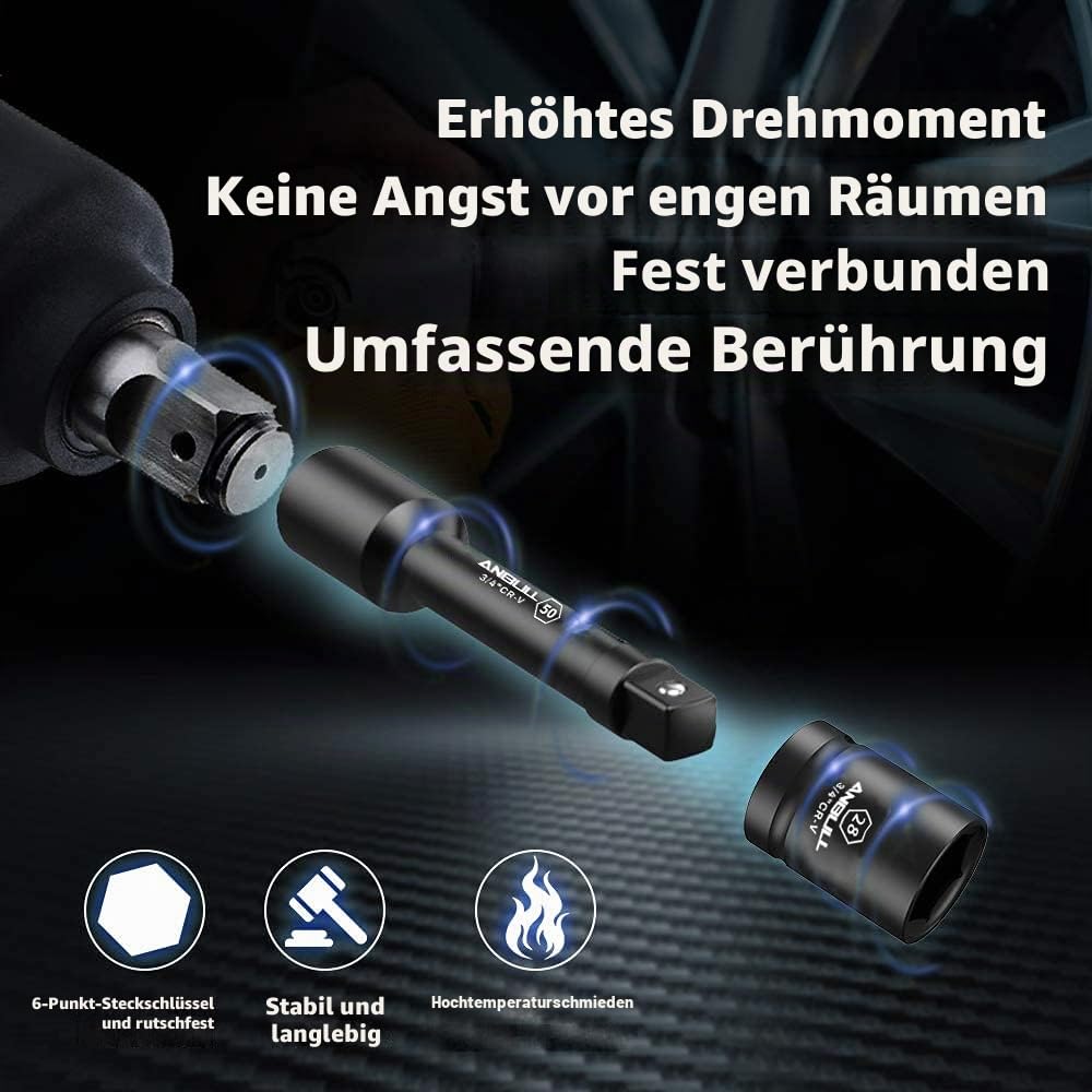 Anbull 21PCS Schlagschrauber Nuss Set, schlagschrauber nüsse 3/4, 3/4'' Stecknuss Adapter, Standardmetrische Größen (21-50 mm) | Cr-V Stahl-Steckschlüsselsatz