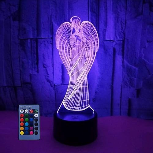 Lámpara de ilusión de luz nocturna de ángel 3D, 716 cambio de color, lámpara LED, alimentación USB, control remoto, decoración de habitación,