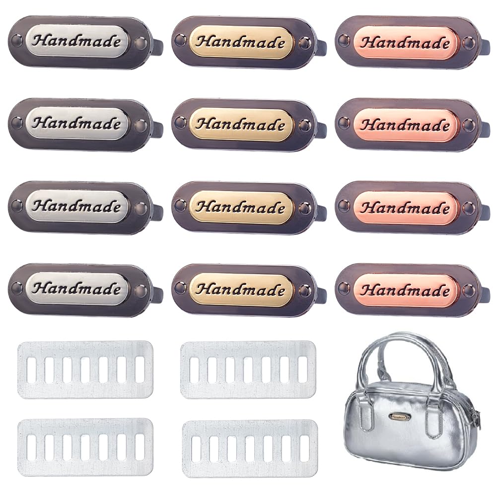 WEBEEDY 12 Set Handmade Metal Labels with Shim, Handmade Crochet Purse Tags for DIY Sewing Craft, Crochet Bag, Purse, Handbag, Tote, Backpack, Clothing Handmade Decorative Tag, Rose Gold/Gold/Silver-image-13