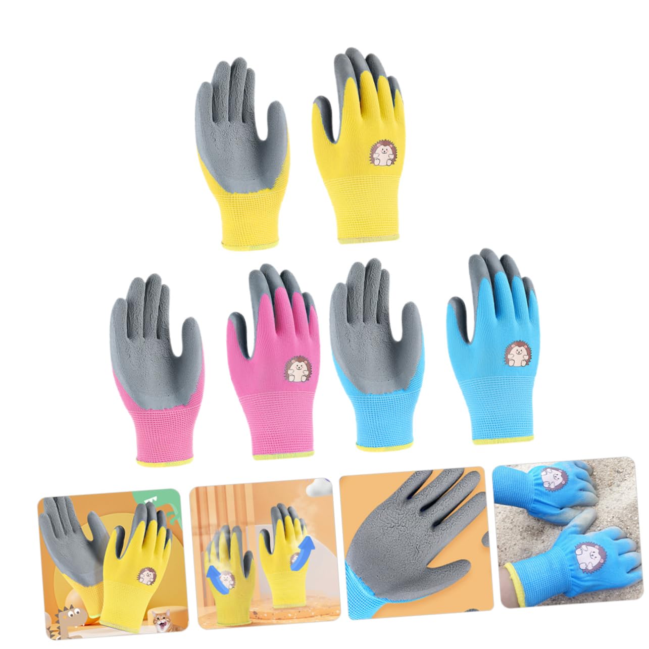 Sosoport Multi-purpose Gardening Gloves for Boys and Girls Thick Breathable 3 Pairs Set Boys and Girls Work Gloves Puncture Proof
