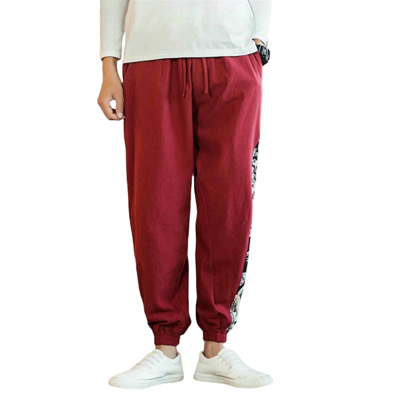 Pantaloni lunghi da uomo Primavera Estate Stile Cinese Patchwork Cotone Lino Alla Moda Casual Harem