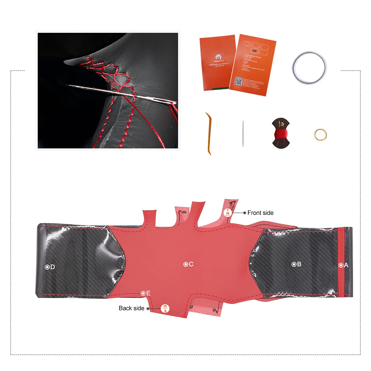 MEWANT Funda para volante de coche de fibra de carbono brillante negra + funda de cuero de microfibra roja para volante de coche para Subaru WRX (STI) 2015-2019 / Levorg 2015-2019/WRX accesorios