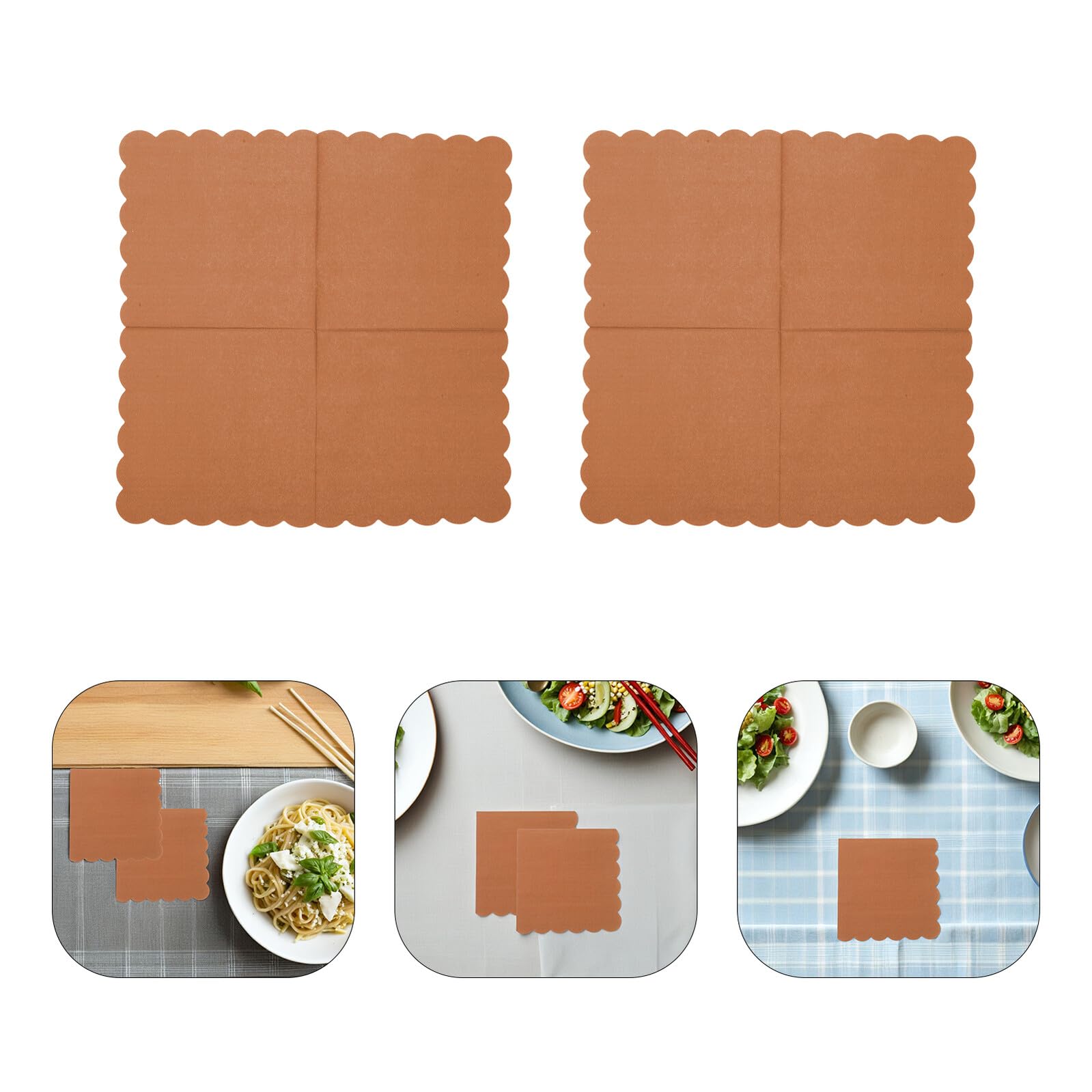 Servilletas Desechables Kraft Marrón 100 Unidades Servilletas de Papel Absorbentes Festoneadas para Fiesta Cena Boda y Restaurante para Mesa