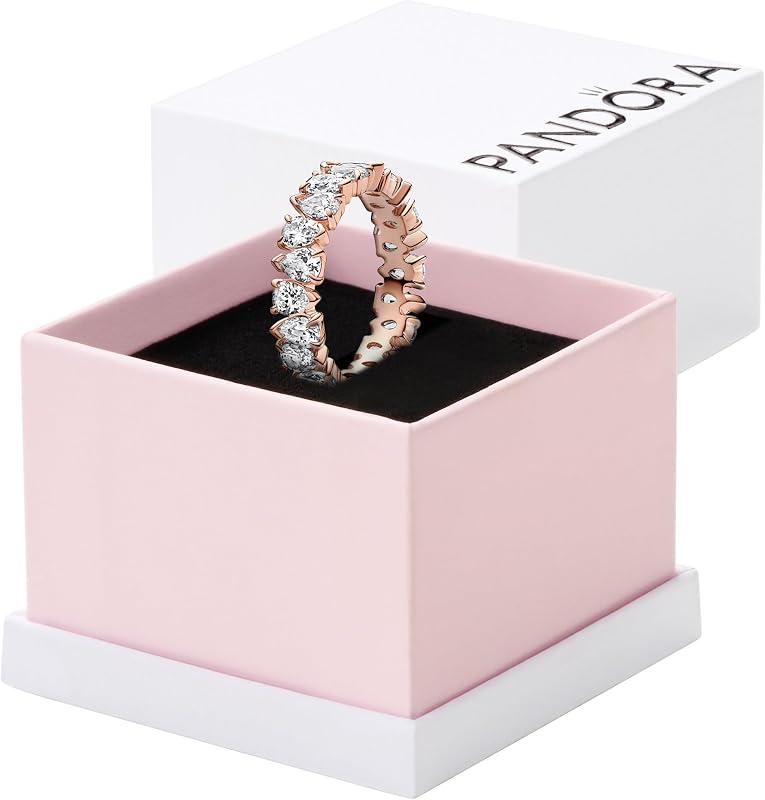 Alternating Sparkling Band Ring - Rose Gold Ring for Women - Layering or Stackable Ring - Gift for Her - 14k Rose with Cubic Zirconia - With Gift Box