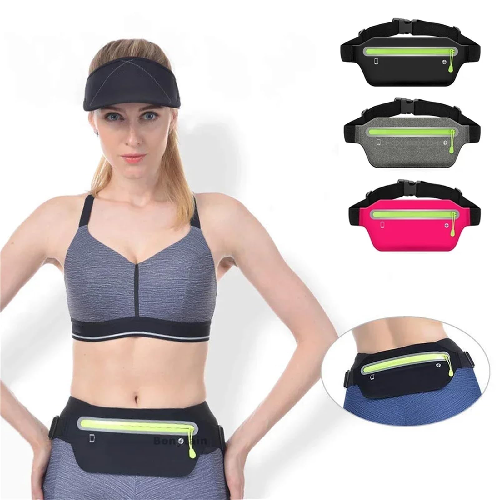 Ceinture De Course Sac de Taille Ultra-Mince for téléphone Portable, Course à Pied en Plein air, Fitness, élastique, Sport, étanche, à Ajustement serré, Porte-Monnaie(Grey)