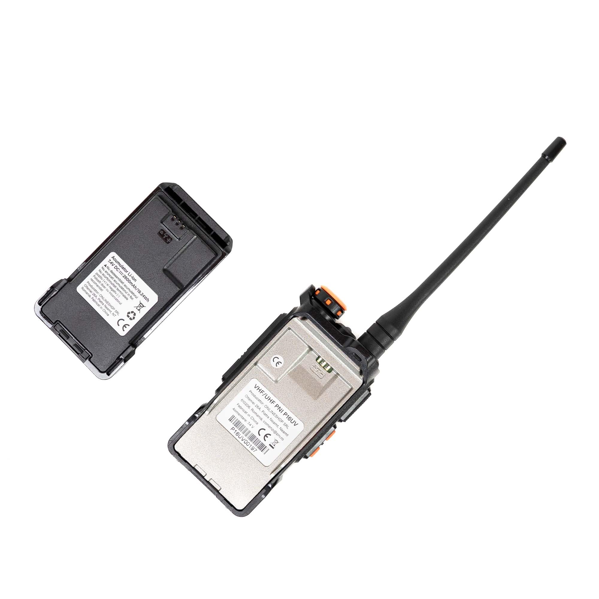 Estación de Radio portátil VHF/UHF PNI P16UV 999 Canales, Doble Banda TX y 6 Bandas RX, transmisión VOX, escaneo, Radio FM, Canales meteorológicos, Iones de Litio, 2600 mAh