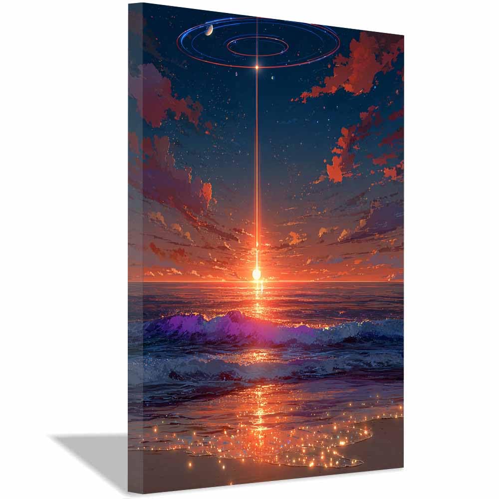 HOQIU Beautiful wall art Cosmic Ocean Sunset canvas artwork for wall, art prints, For living room, bedroom, bathroom, dining room, painting and decor.(Multicolor)-60x80cm Framed