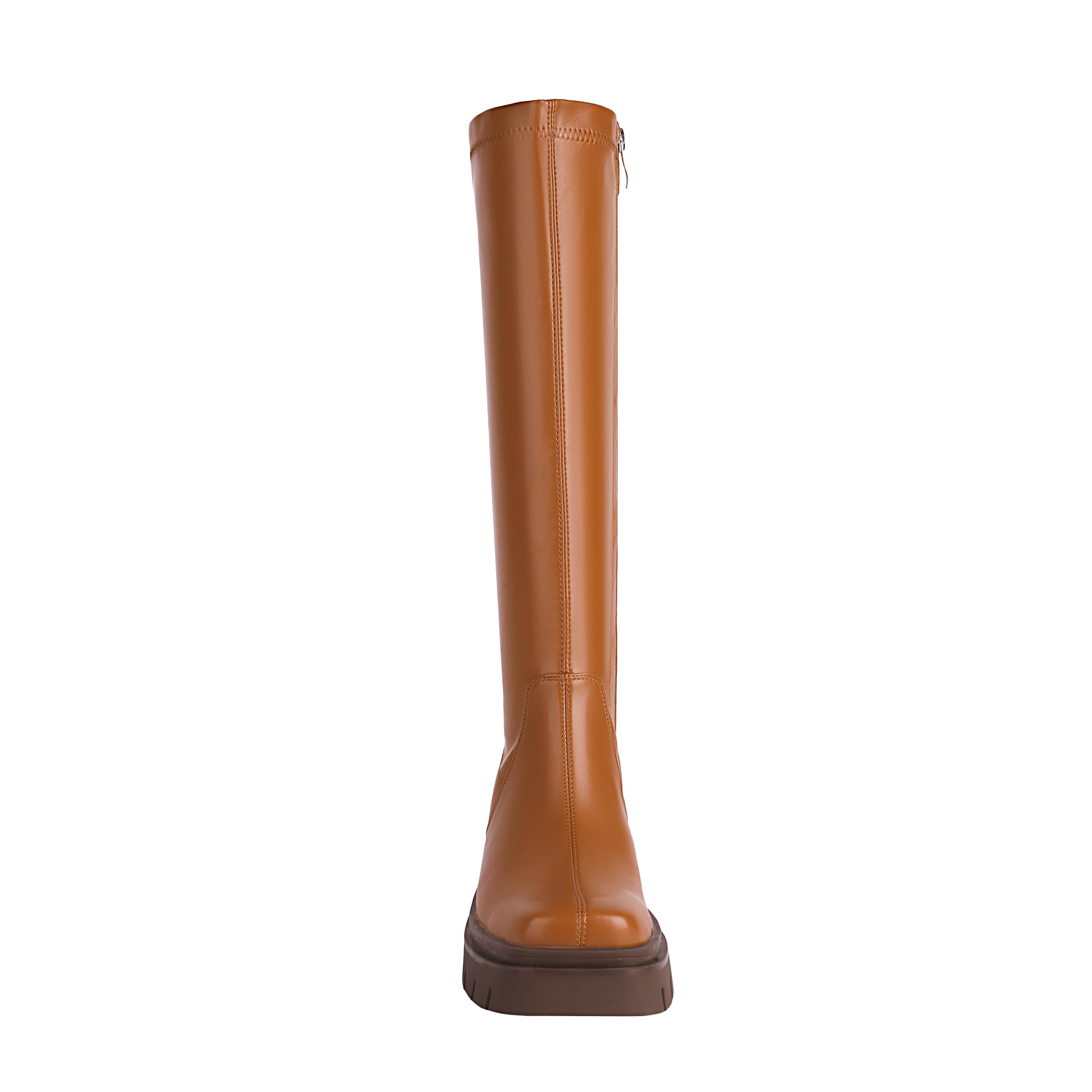 vivianly Women's Fashion Knee High Boots Chunky Block Heel Square Toe Zipper Long Boot