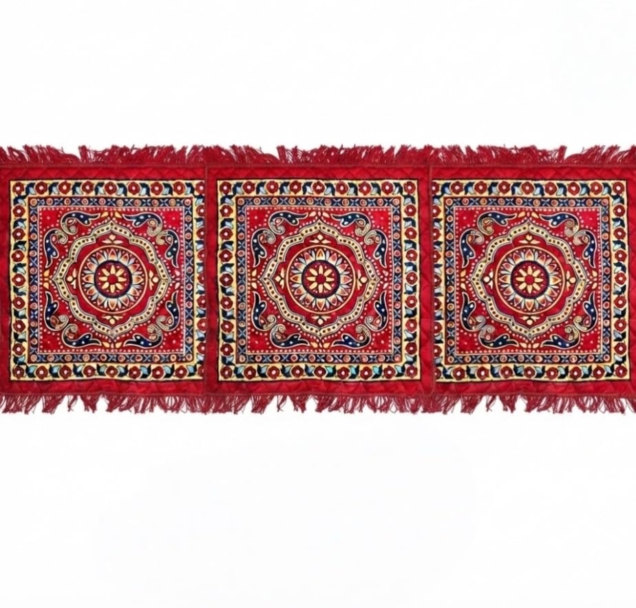 Set of 3 Velvet Worship mats (24× 24) Pooja Asan Premium Velvet Designer Table Mats/Pooja Aasan/Multi-Purpose Mats - Set of 3 (Red)-image-41