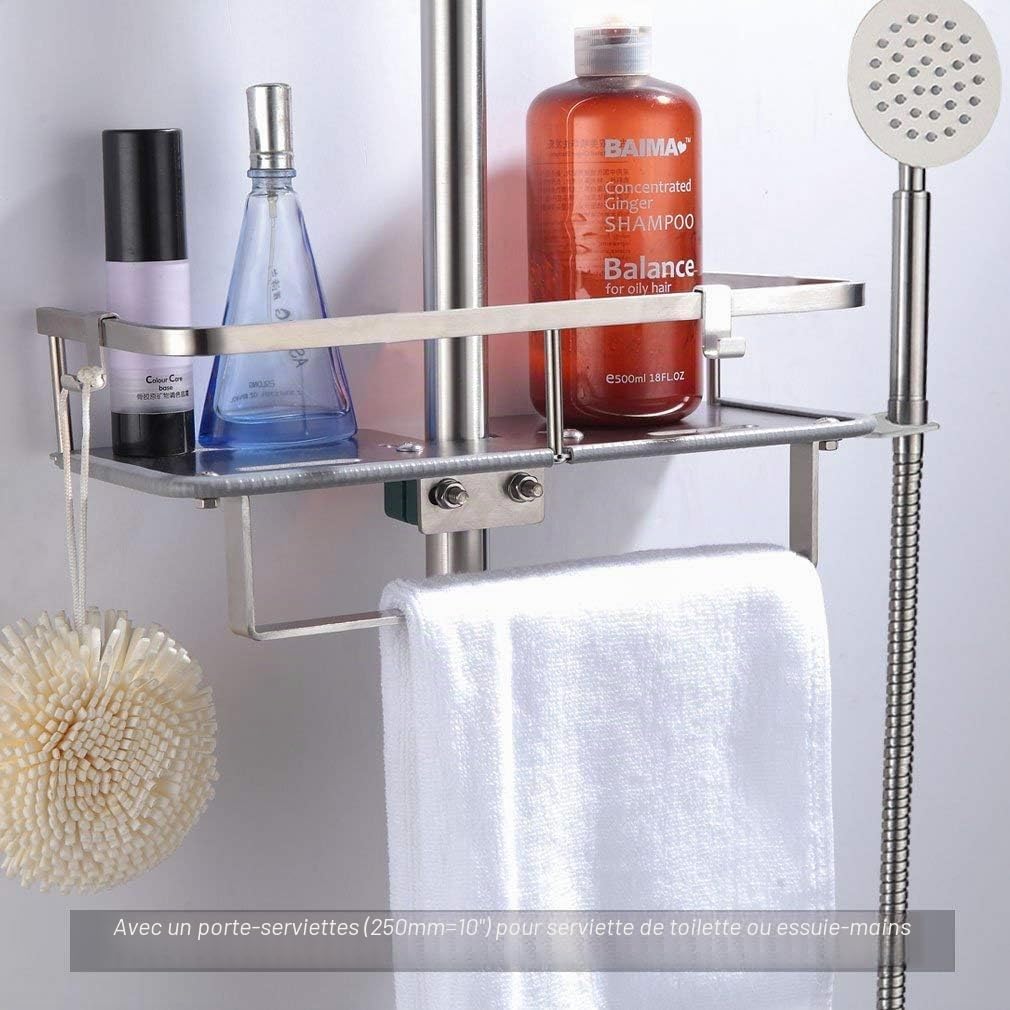 PHASAT Porte Savon Barre de Douche,Etagère de Salle de Bain en Acier Inoxydable sans Perçage Convient pour Barre de Douche de Diamètre de 19-25 mm
