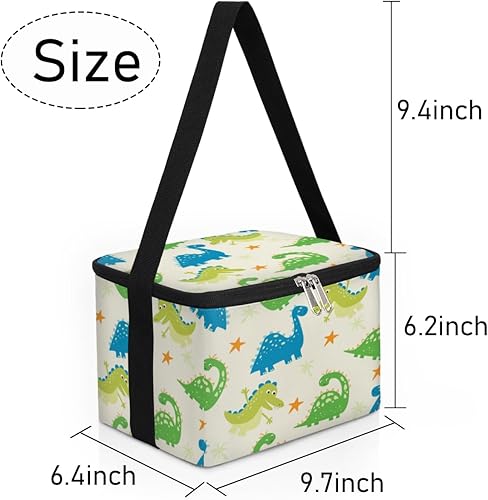 Miniatura 6 de Bonita bolsa de almuerzo aislada con diseño de dinosaurios de dibujos animados para mujeres, bolsa de almuerzo cuadrada para adultos y hombres,