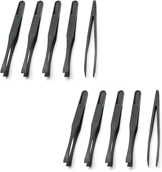 10Pcs Flat Tip Plastic Tweezers, Anti-Static & Anti-Magnetic Tweezers, Precision Tweezers Set for Crafts Electronics, DIY, Repair Tool 4.6 Inch, Black, 93308