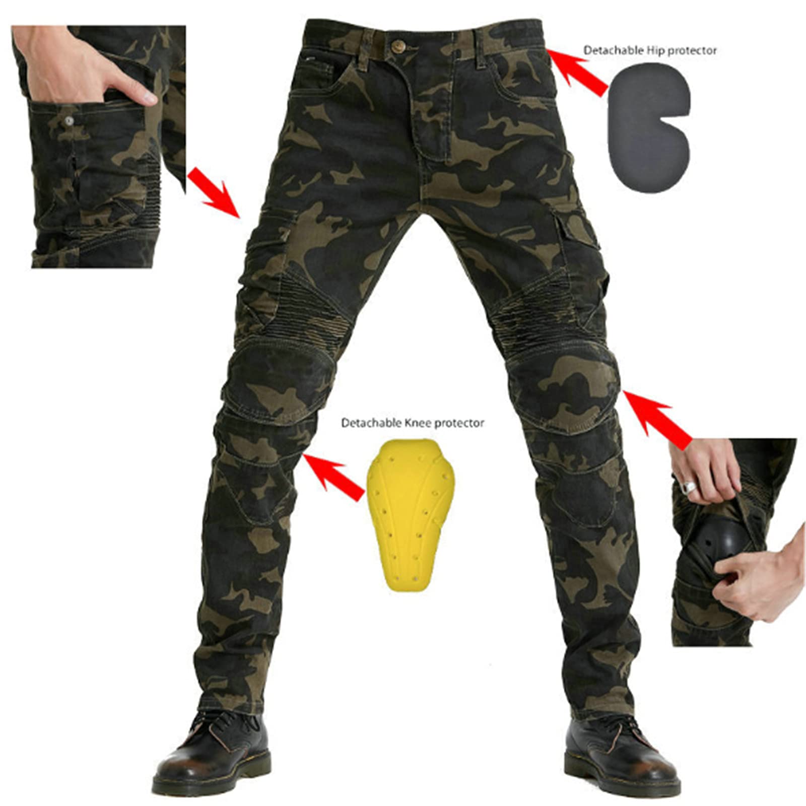 Pantaloni Da Moto Da Uomo,Moto Biker Pantaloni Impermeabili Rinforzato Protezione Armature Motorcycle Pants Da Ciclismo,mimetico Cargo Pantaloni Da Corsa (A,XL)