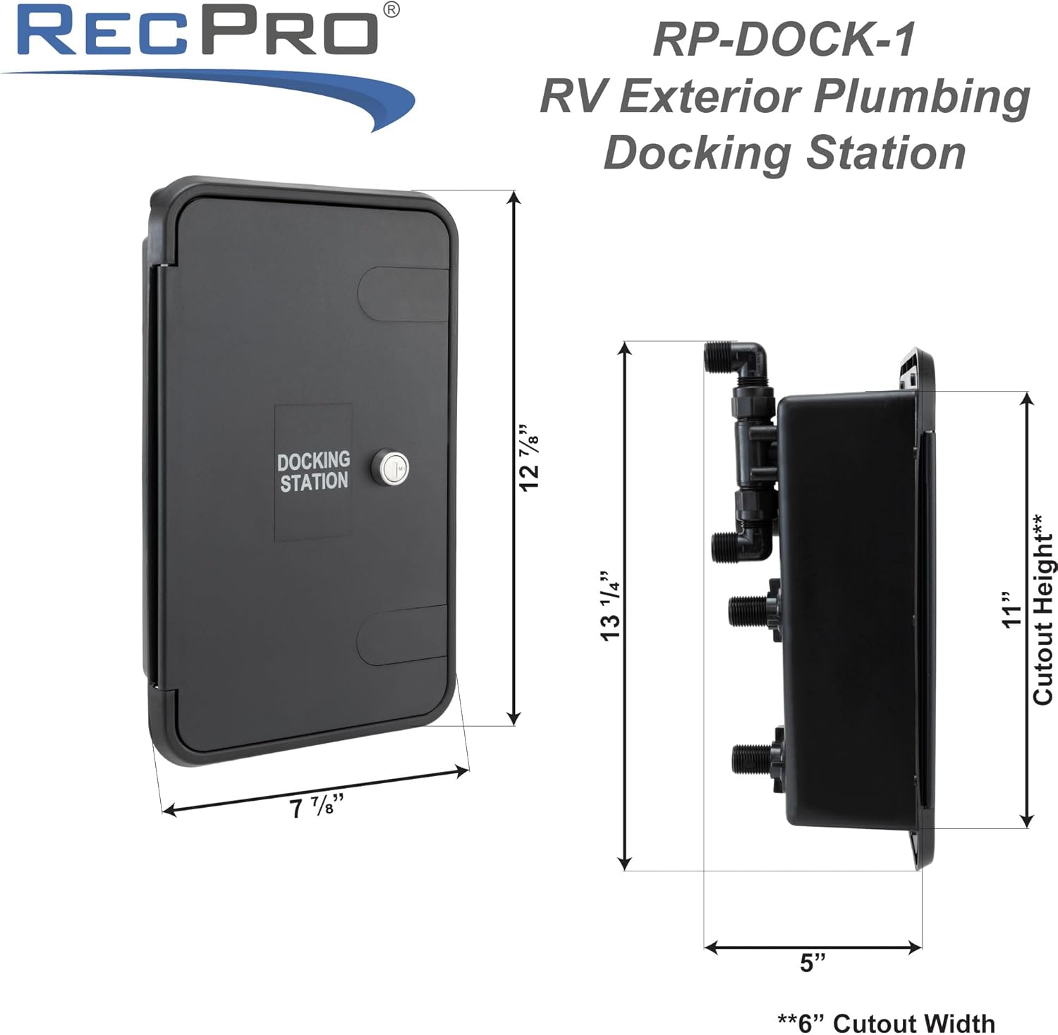 RecPro RV Docking Station | Recessed Water & Utility Panel with Quick Connect Shower (Docking Station with Quick Disconnect Shower, City Water/Tank Fill, 2X Coax)