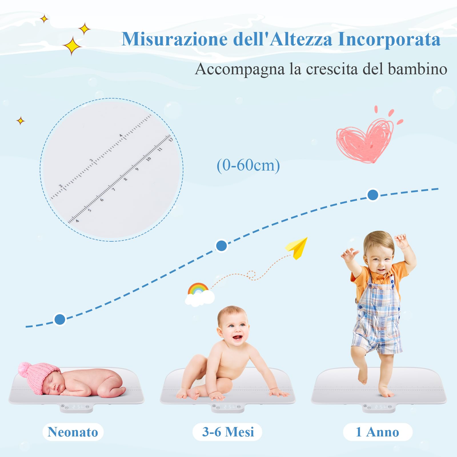 GYMAX Bilancia Digitale per Neonati, Bilancia Intelligente con Funzioni Hold & Tare, Display a LED, Bilancia Multifunzione per Animali Domestici, Peso Massimo 30 kg (con Bluetooth)
