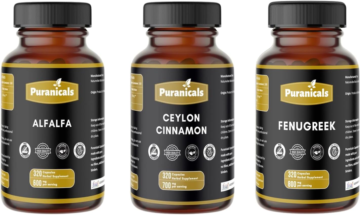 Alfalfa, Ceylon Cinnamon & Fenugreek 320 Capsules Combo – Herbal Daily Supplement | Easy Daily Use | Non-GMO Ingredients, No Artificial Colors | Capsules Combo Pack
