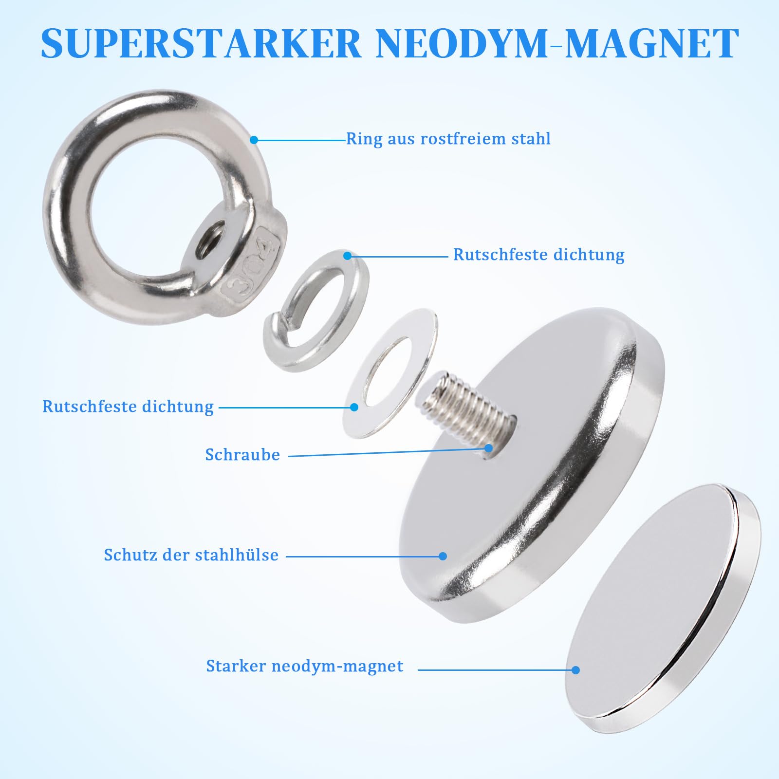 Silne magnesy neodymowe, wędkarstwo, 49 kg, siła ciągnąca, wytrzymałe, bardzo mocne magnesy, przemysłowy magnes do pobierania w rzece i ratownictwie, 4 sztuki, 32 mm