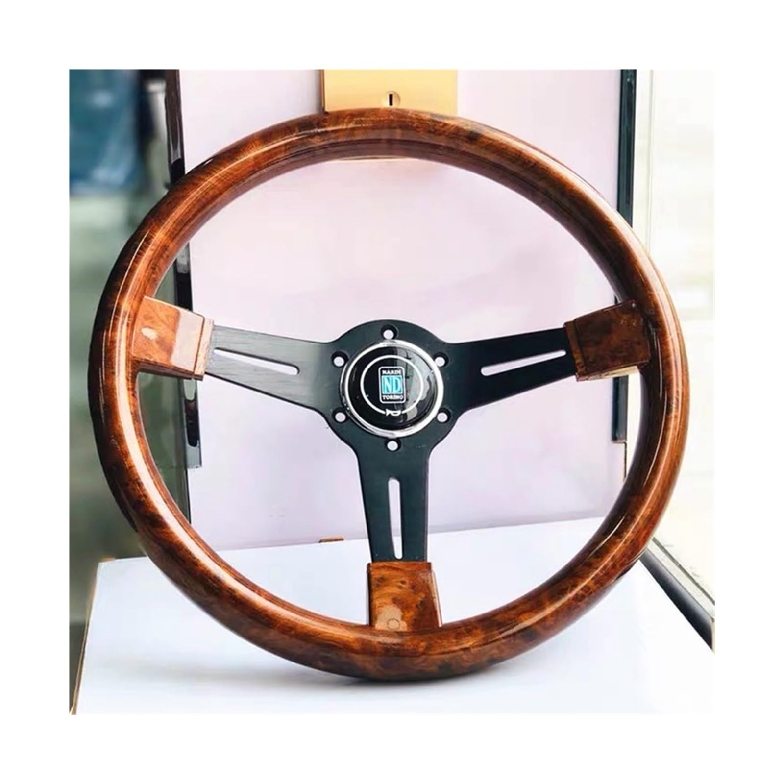 Volante da Corsa Universale,Volante Sportivo Volante del volante for auto da corsa 14 pollici con in legno classico raggio nero(Copy Wood)